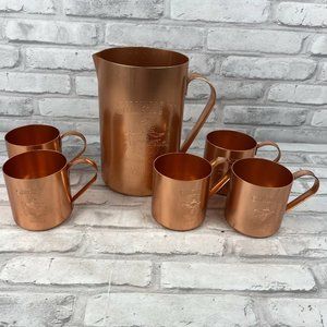 Smirnoff Copper Moscow Mule Pitcher and 5 Mugs Barware Cocktail Set of 6